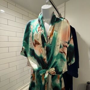 Elegant Green and Brown Tie-Dye Two Piece Set